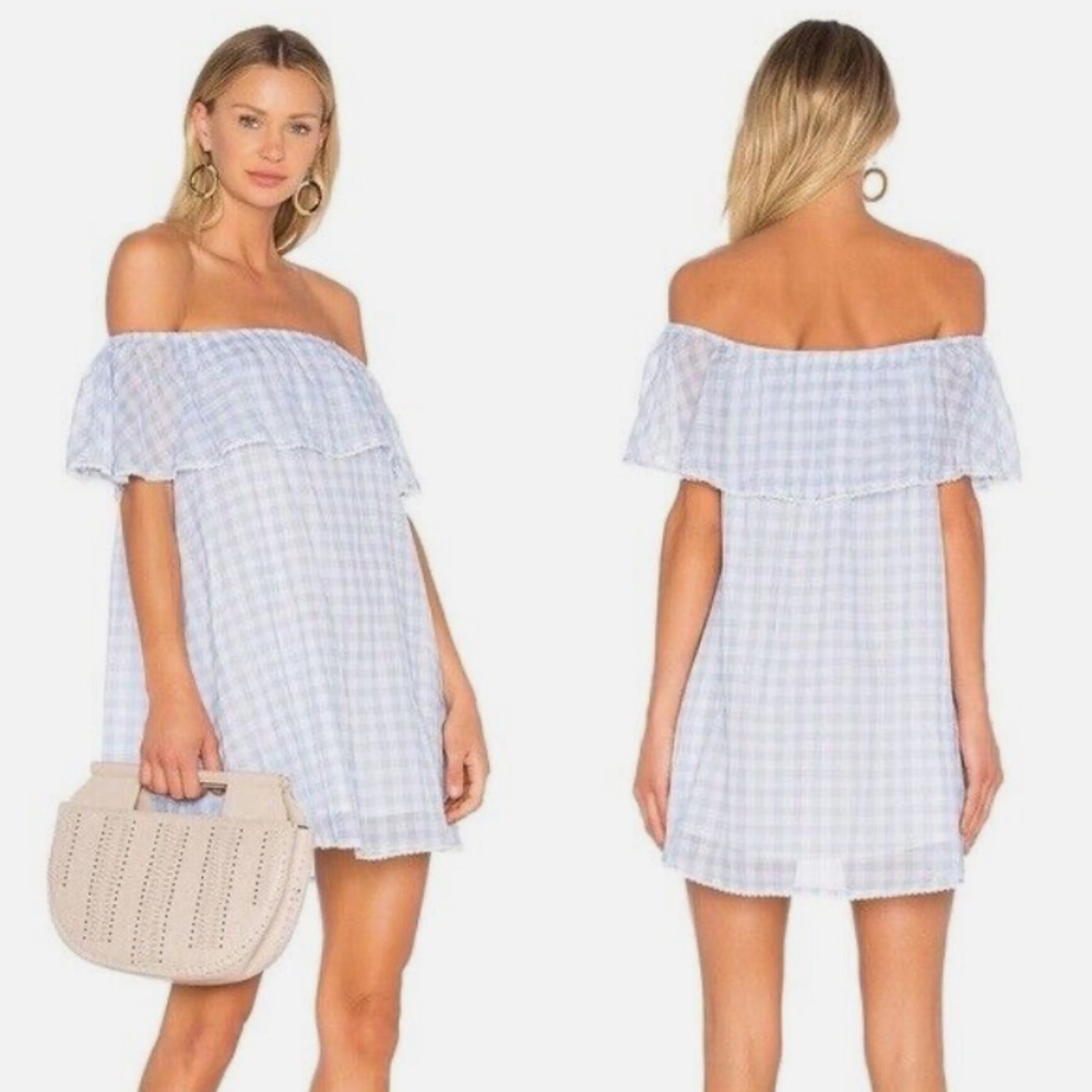 Rebecca Minkoff Dev-off-the-shoulder Blue Gingham Short Dress NWT